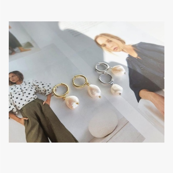 Silver Freshwater Pearl Hoop Earrings – Solid Silver - Picture 3 of 7